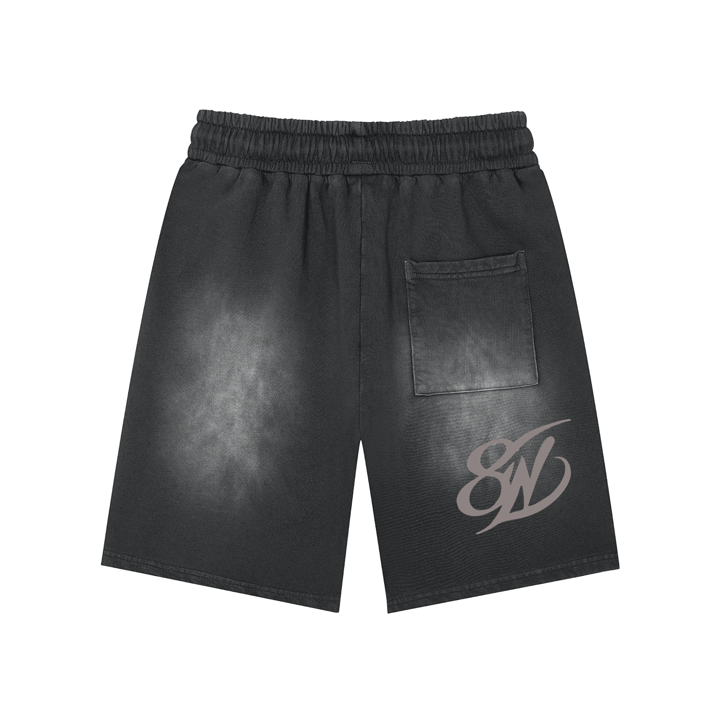 Rectangle Patch Monkey Washed Shorts  - 360 GSM