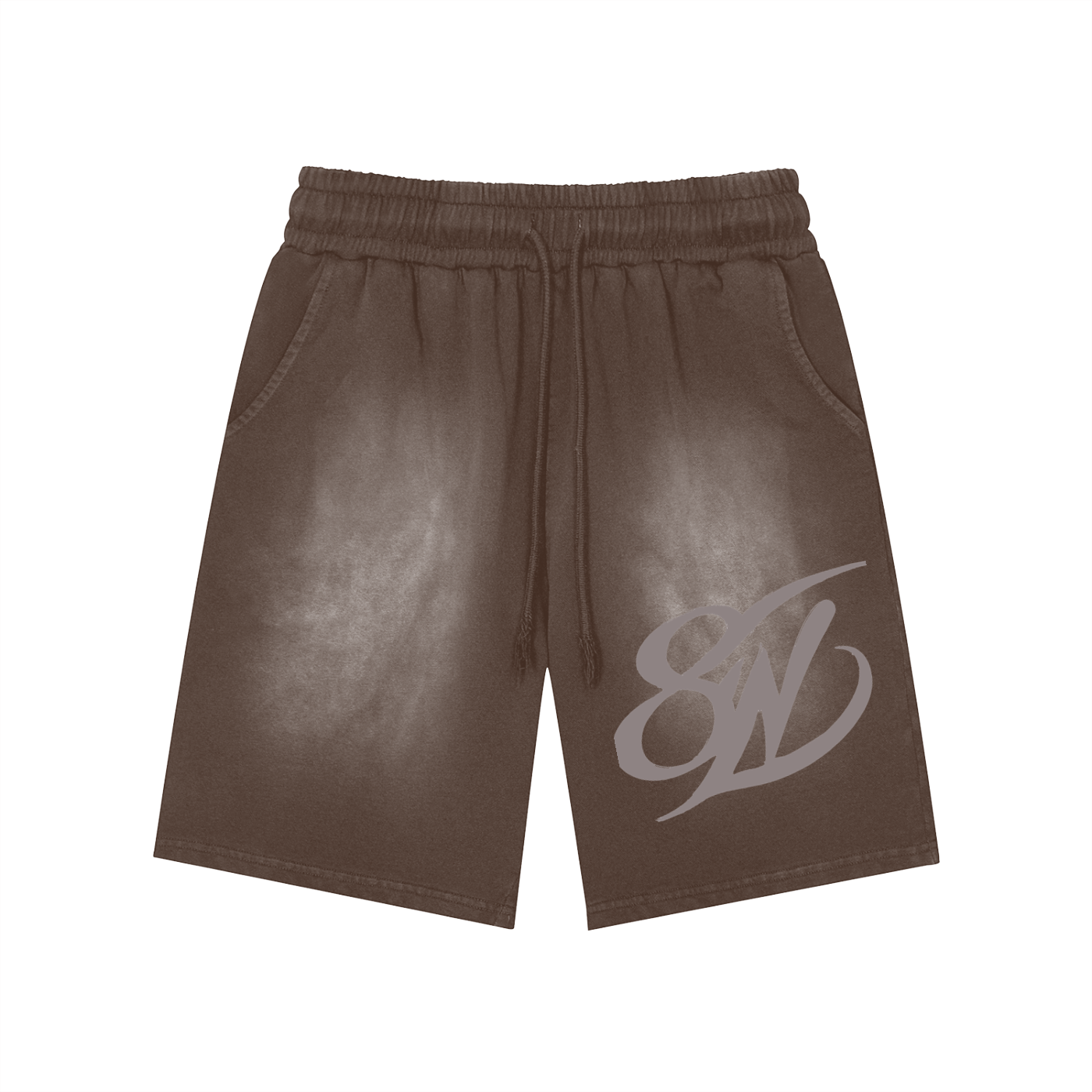 Rectangle Patch Monkey Washed Shorts  - 360 GSM
