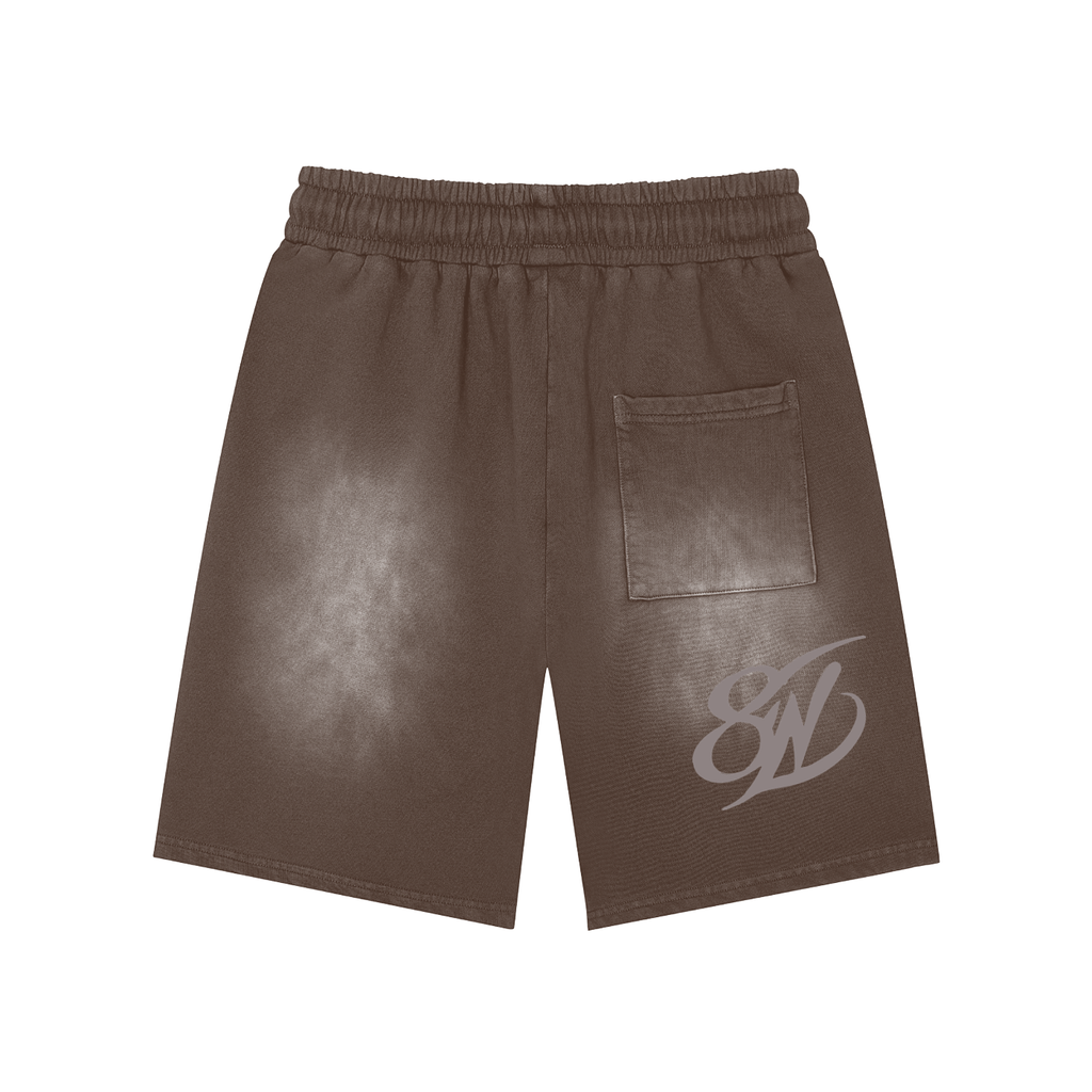 Rectangle Patch Monkey Washed Shorts  - 360 GSM