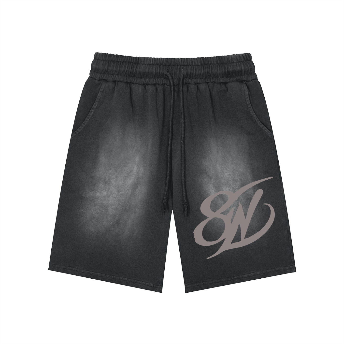 Rectangle Patch Monkey Washed Shorts  - 360 GSM